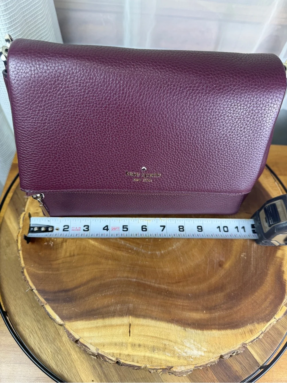 Kate Spade Leila Medium Flap Shoulder Bag Burgundy Leather + Crossbody Strap EUC